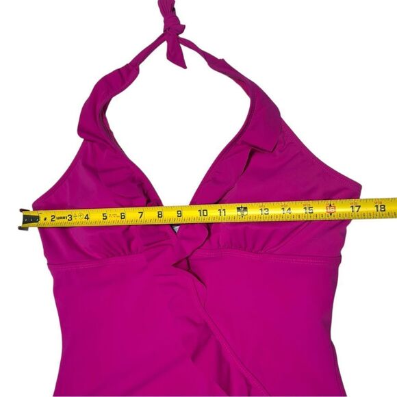 SPANX Love Your Assets by Sara Blakely Pink One Piece Swimsuit Halter Ruffle - Picture 10 of 10